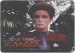 Portrait of Captain Janeway in red Starfleet uniform for Janeway Skymotion Chase Card