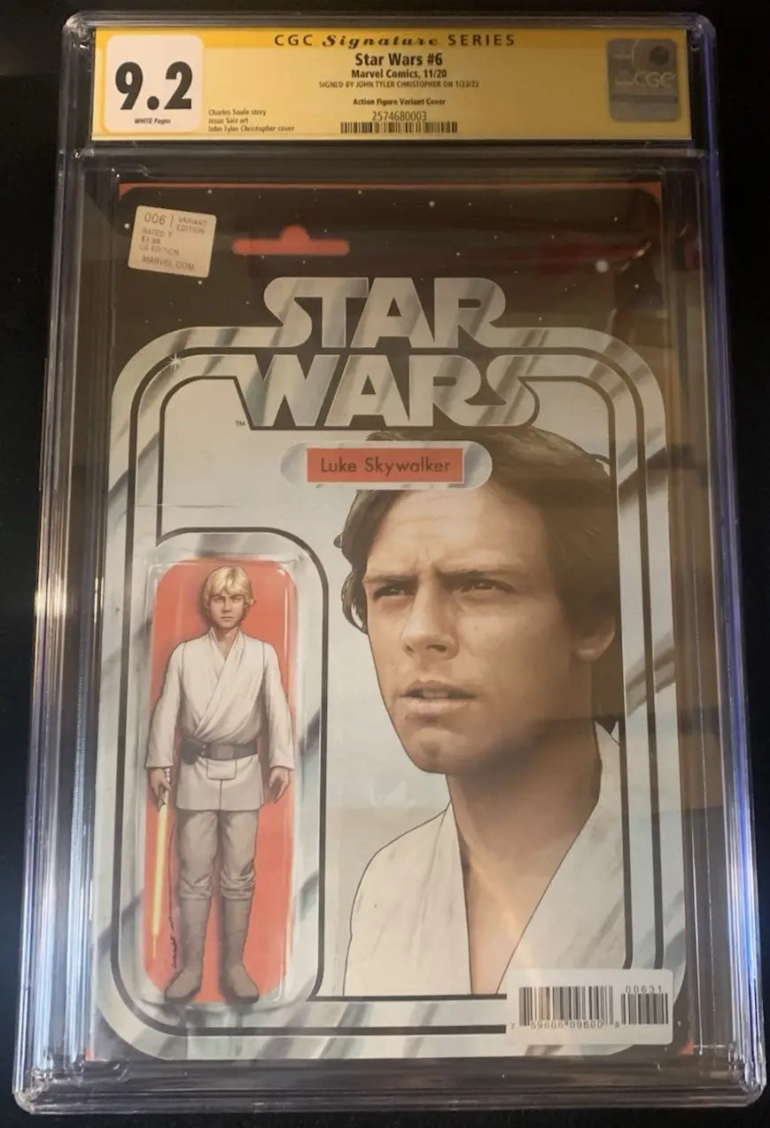 Graded Star Wars comic book featuring Luke Skywalker on vintage action figure-inspired cover by John Tyler Christopher