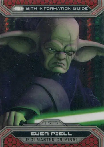Green-skinned alien with lightsaber on Star Wars Prism Refractor Base Card 186/199