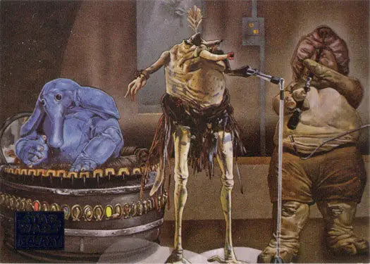 Skeletal alien with elongated limbs on Star Wars Galaxy 2018 parallel base trading card