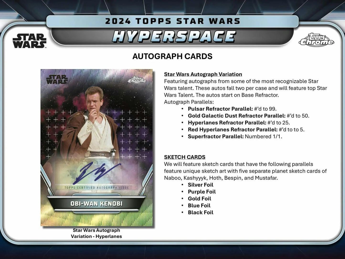 Star Wars autograph trading card featuring Hyperlanes Refractor from Topps 2025 Hyperlane Hobby Box