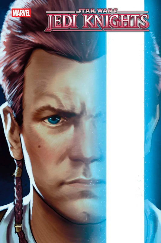 Comic book featuring Obi-Wan Kenobi wielding a blue lightsaber from Star Wars Jedi Knights series
