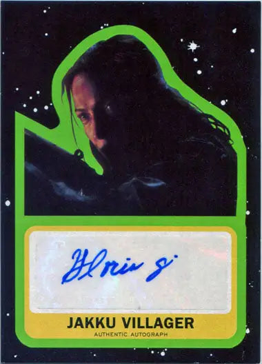 Trading card of Jakku villager with green border and autograph from Star Wars Journey to Last Jedi