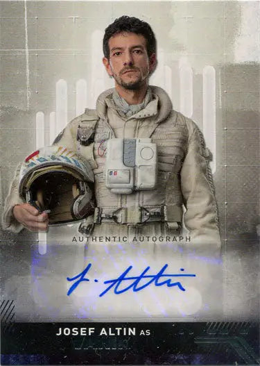 Autographed Josef Altin trading card featuring a spacesuit and astronaut helmet