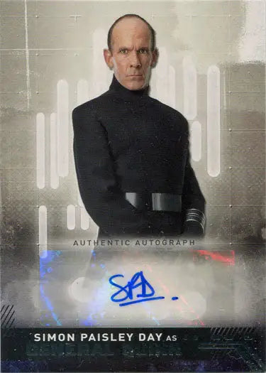Autographed trading card of Simon Paisley Day as Quinn in black turtleneck sweater
