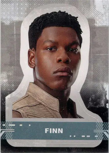 Portrait of a young Black man in a light jacket on a Star Wars character sticker card