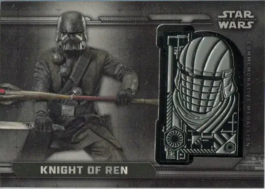 Dark-armored figure with red lightsaber on Star Wars Rise Skywalker commemorative medallion card