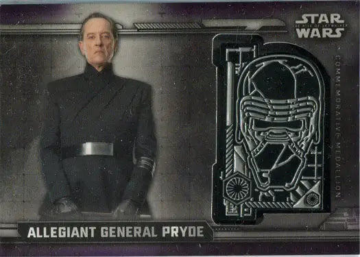 Stern man in military uniform on Star Wars Rise Skywalker commemorative medallion card