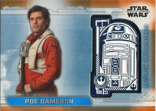 Star Wars commemorative medallion card featuring a Resistance pilot and R2 unit droid