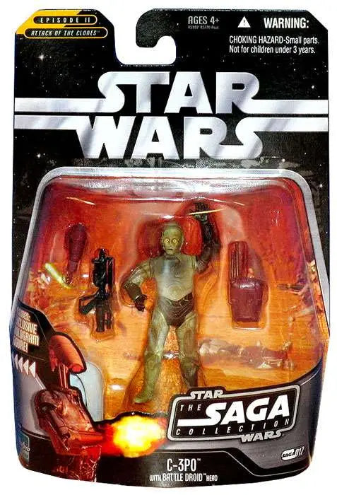 C-3PO Action Figure with Battle Droid Head in original packaging from Star Wars Saga Collection