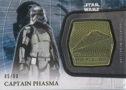 Star Wars trading card featuring Captain Phasma and Finalizer emblem gold medallion