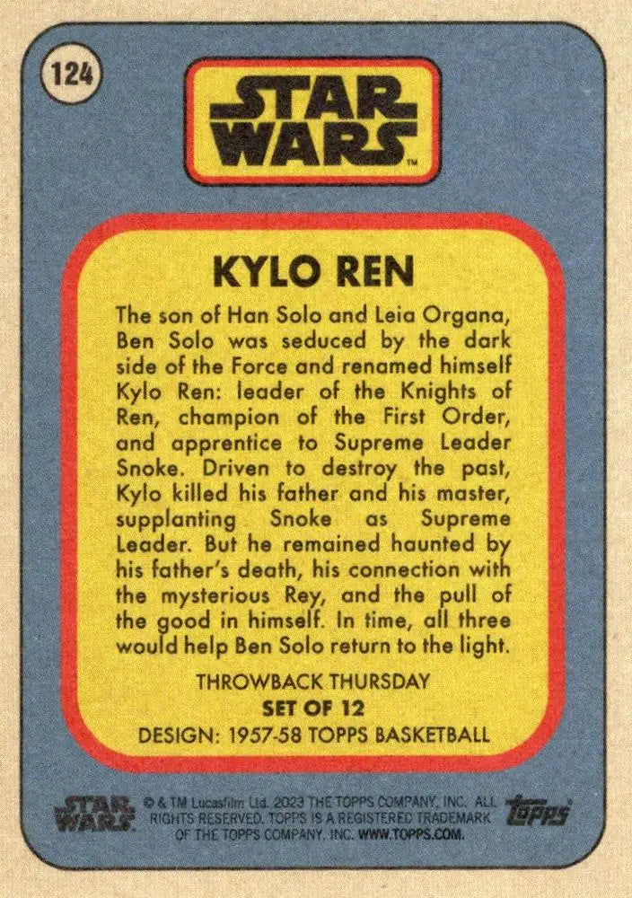 Trading card of Kylo Ren from Star Wars in 1957-58 Topps Basketball series