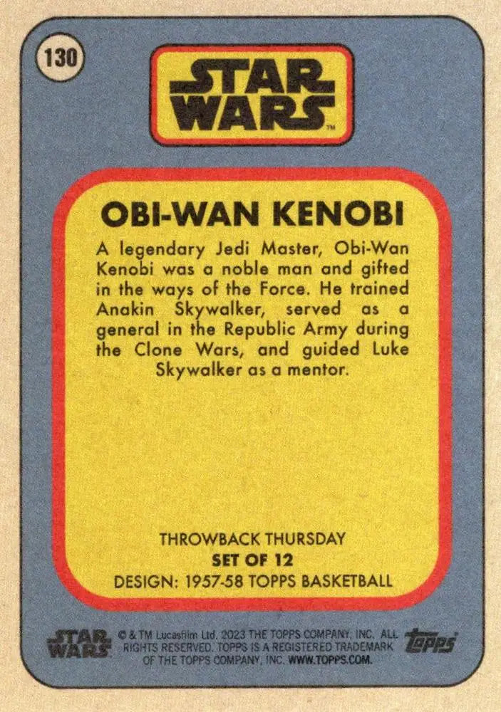 Star Wars trading card showcasing Obi-Wan Kenobi from Topps Basketball collection