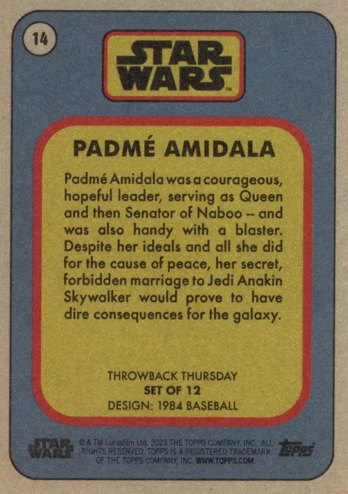 Trading card of Padmé Amidala from Star Wars, featured in 2023 baseball cards