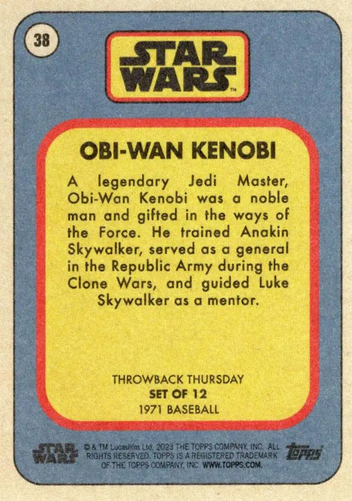Vintage trading card featuring Obi-Wan Kenobi from Star Wars baseball cards collection