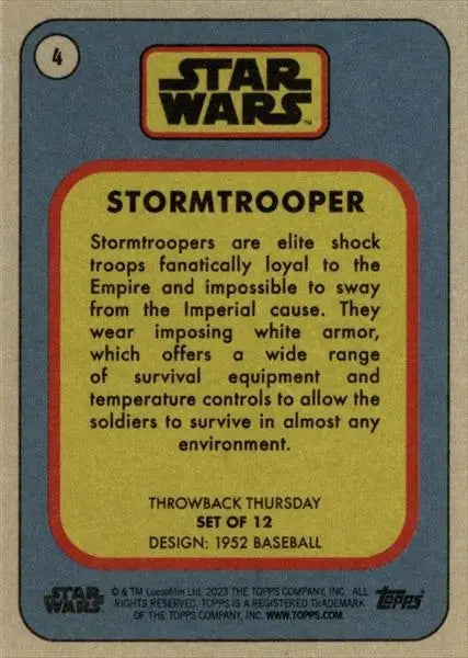 Star Wars trading card showcasing Stormtrooper from 1952 Baseball series