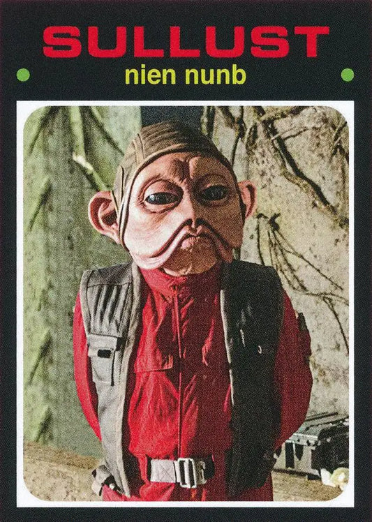 Unusual Star Wars puppet with exaggerated features in red vest for trading and baseball cards