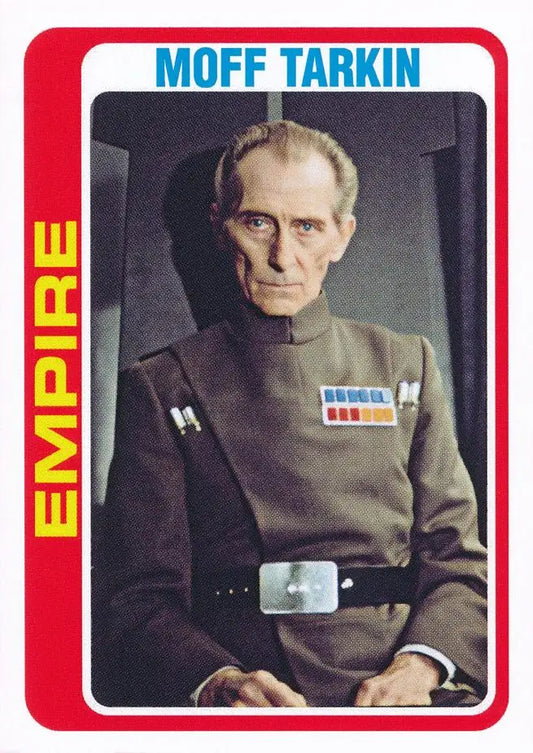 Star Wars trading card of Moff Tarkin in gray-green uniform from 1978 Baseball Cards