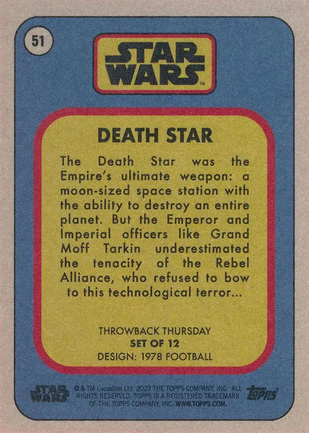 Vintage Star Wars trading card highlighting the Death Star from 1978 baseball cards