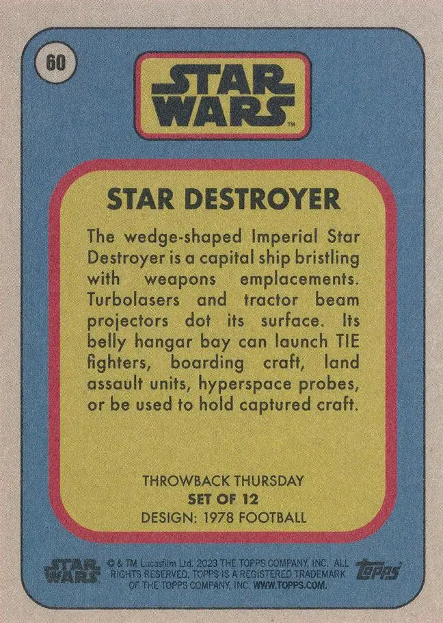 Star Wars trading card showcasing Star Destroyer from 1978 Football series
