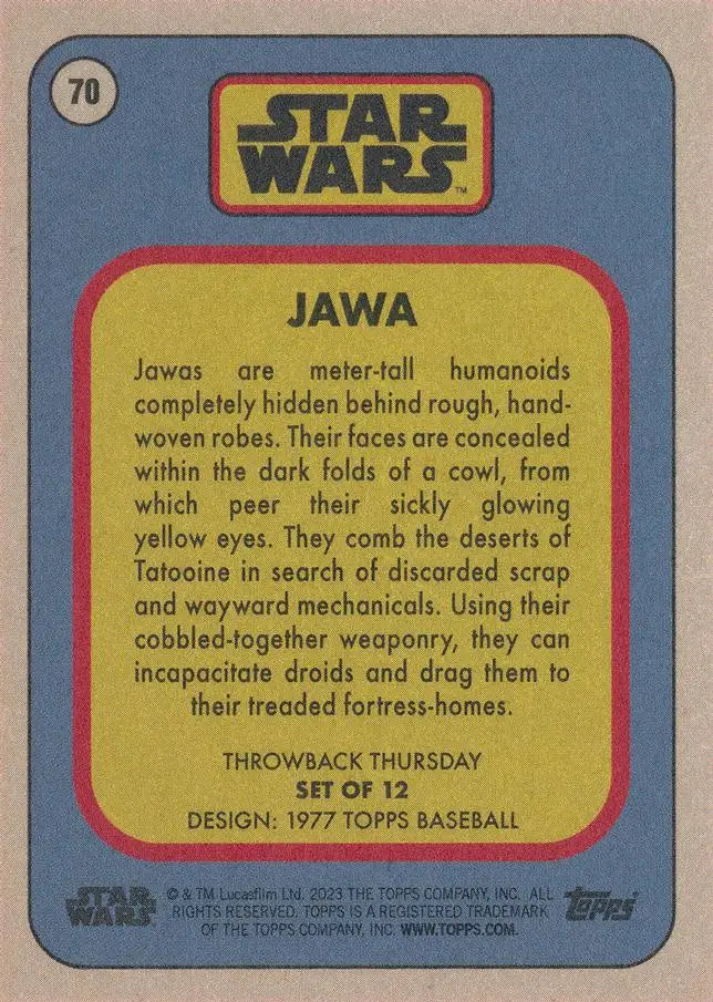 Trading card featuring Jawas from Star Wars in 2023 Topps Baseball series