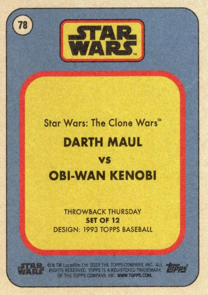 Star Wars trading card featuring Darth Maul vs Obi-Wan Kenobi from Throwback Thursday 2023