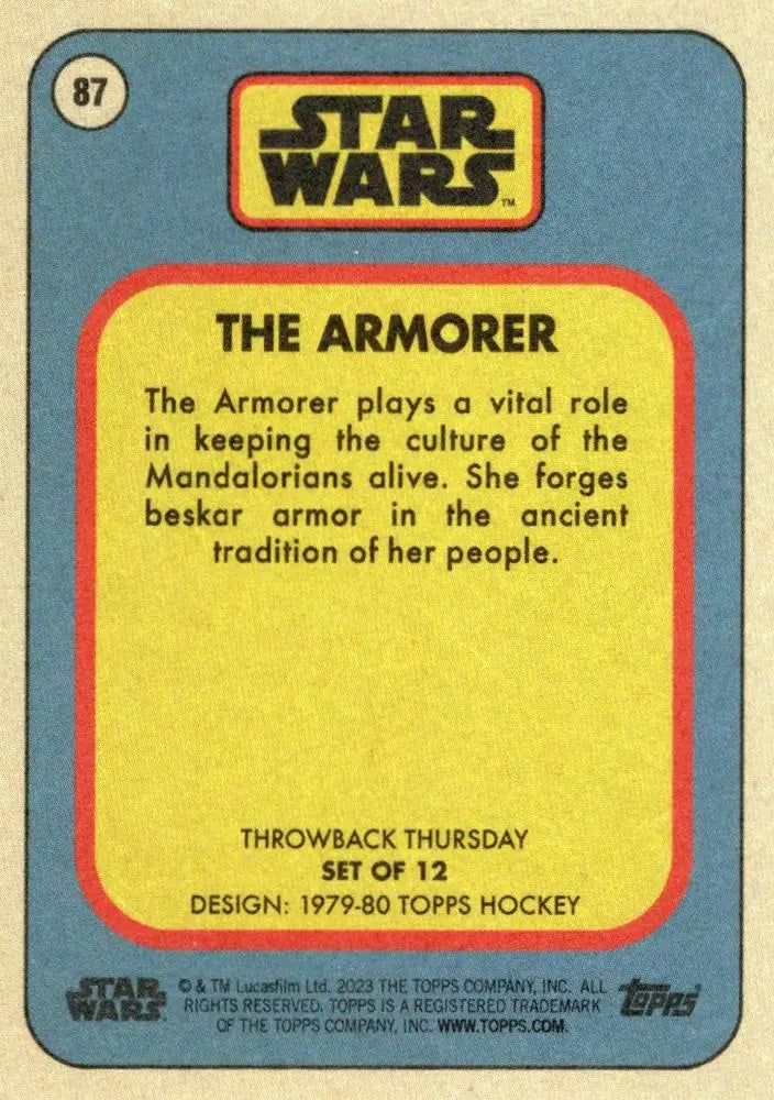 Vintage Star Wars trading card of The Armorer from Topps Hockey 1979-80