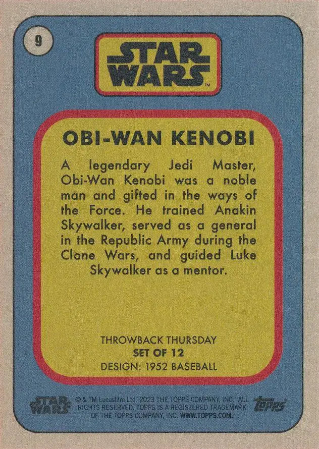Star Wars trading card featuring Obi-Wan Kenobi from the 1952 Baseball series