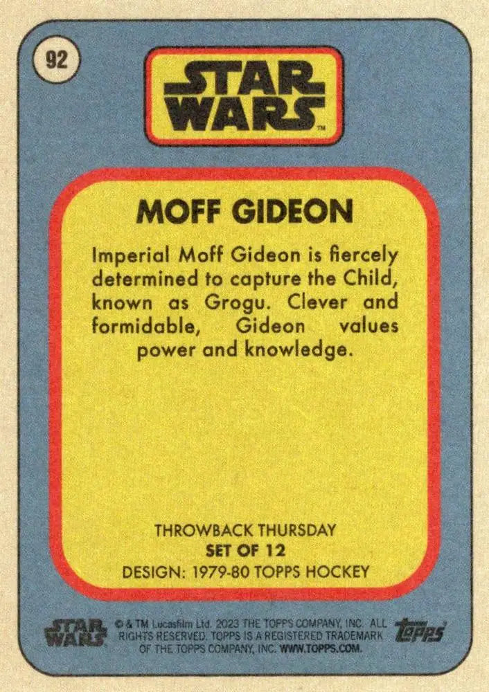 Moff Gideon Trading Card from Star Wars in Topps Hockey Throwback Thursday 2023