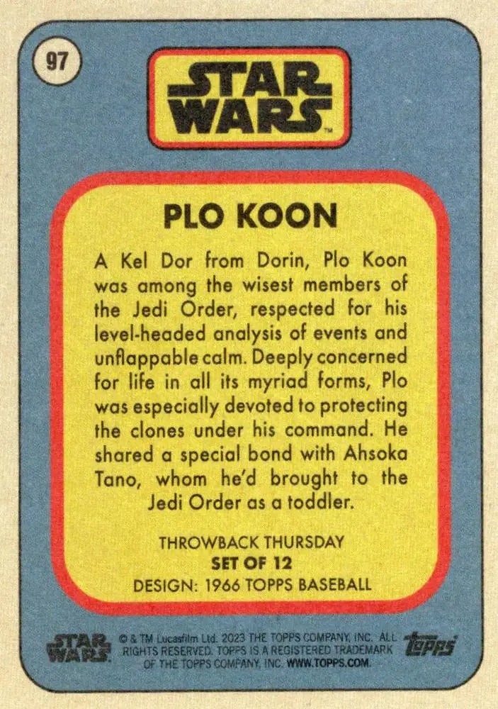 Vintage Star Wars trading card of Plo Koon from 1966 Topps Baseball series