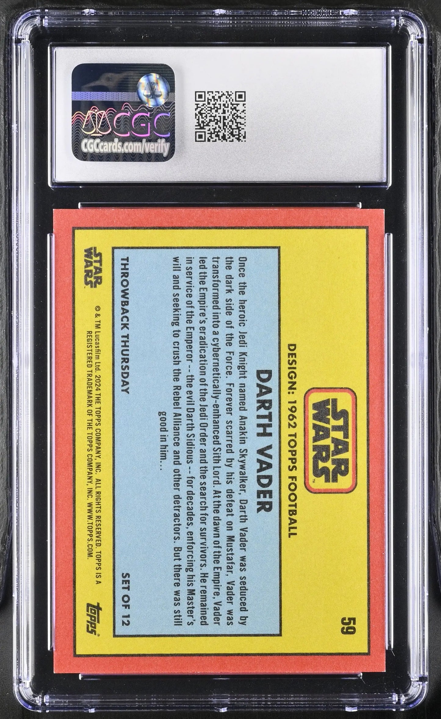 Encased Star Wars trading card featuring Darth Vader image variation CGC 9 Mint