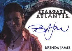 Autographed trading card of Brenda James with Stargate Atlantis backdrop