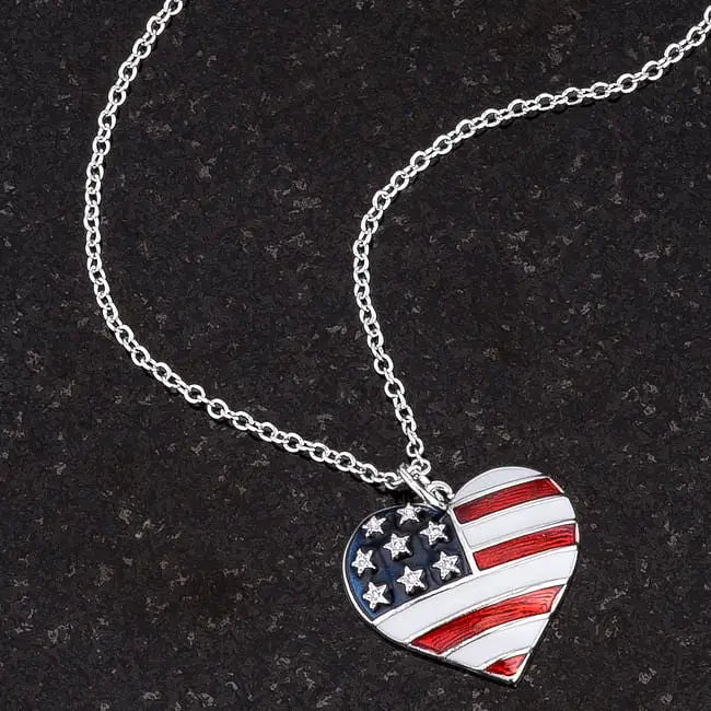 Stars and Stripes Rhodium Necklace with CZ - Necklaces
