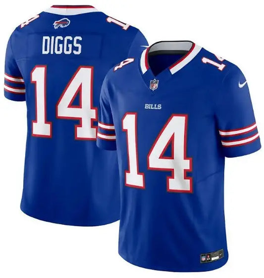 A royal blue NFL Buffalo Bills jersey with white numbers and lettering.