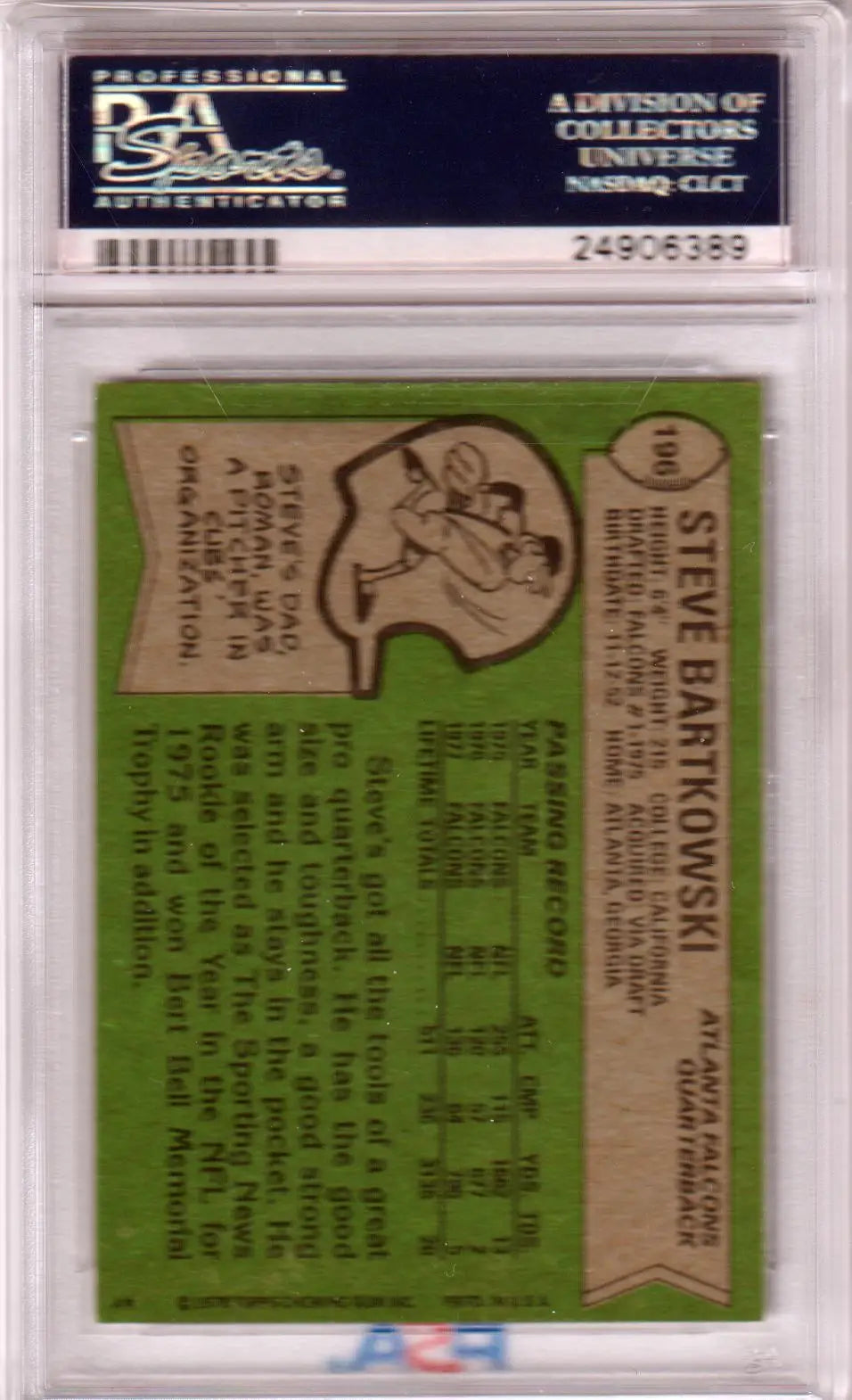 Graded Steve Bartkowski 1978 Topps football card PSA 8 NM-MT Falcons