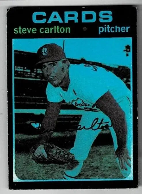 Steve Carlton 1971 TOPPS Baseball #55 Cyan Overprint Error St Louis Cardinals Card