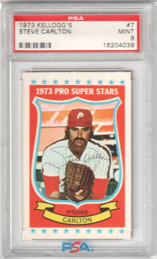 Graded 1973 Kellogg’s Steve Carlton baseball card for sale at Columbia Hobby