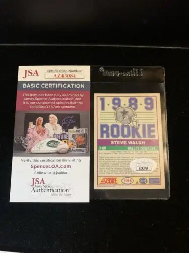 Steve Walsh 1989 Score Rookie #438S JSA Certified Auto RC Dallas Cowboys card image