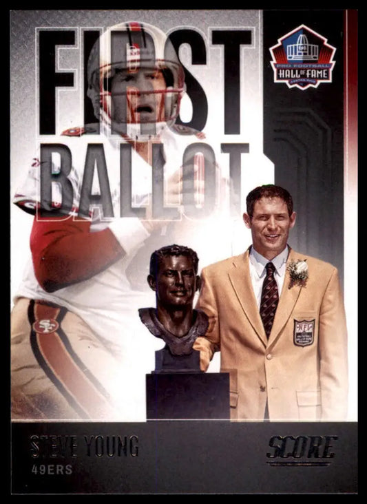 Steve Young Hall of Fame card from 2022 Score First Ballot series featuring San Francisco 49ers