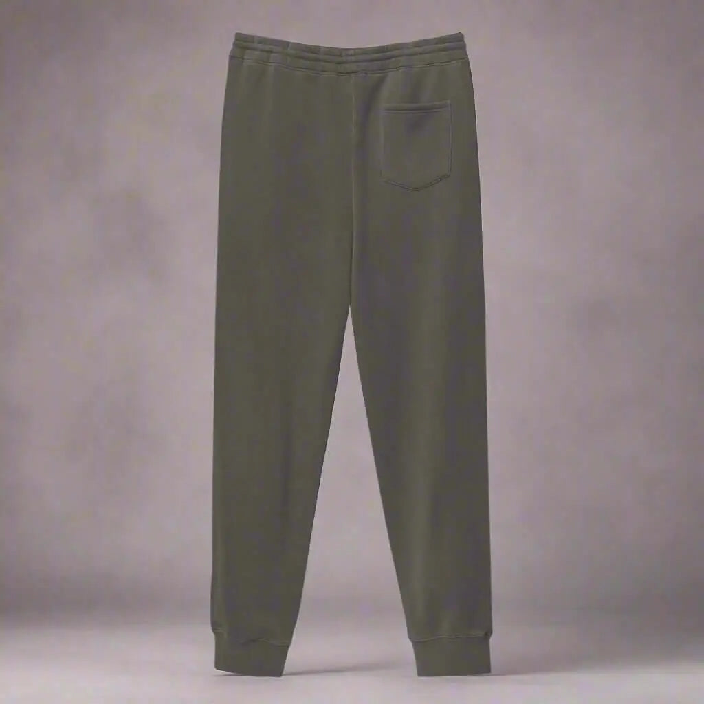 Olive green crested luxe joggers with elastic waistband and cuffs from STORE 7994