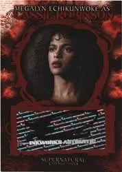 Portrait of Megalyn Echikunwoke in red frame on Supernatural Connections Autograph Card