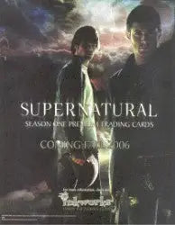 Promotional poster for Supernatural Season trading card sell sheet with dramatic sky backdrop