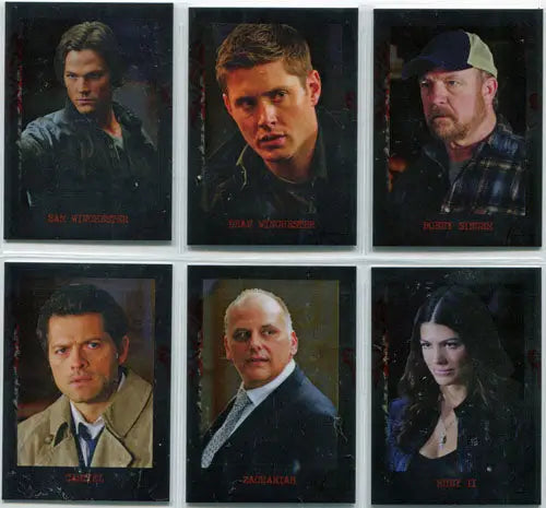 Set of six Supernatural character portrait cards in red foil parallel chase set