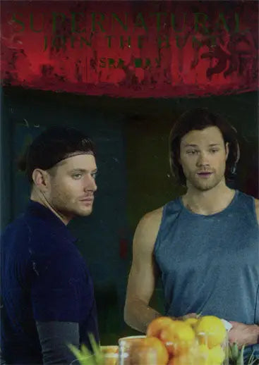 Two men in casual attire featured on Supernatural Chase Card with gold foil accents