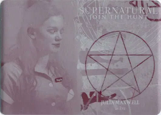 Monochromatic portrait of a woman next to a pentagram on a magenta printing plate