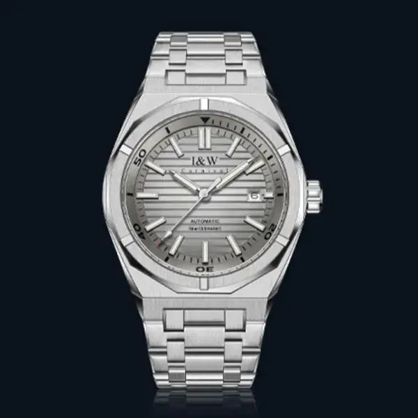 Stainless steel automatic mechanical men’s watch with grey dial, date display, waterproof, luminous, Japan Miyota movement