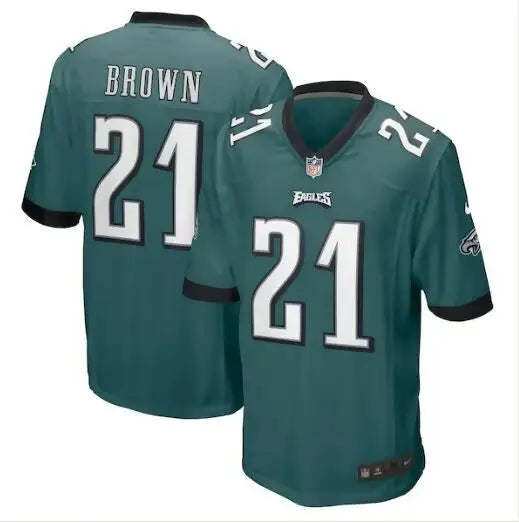 Dark green Sydney Brown Philadelphia Eagles Nike jersey with number 21 and name BROWN