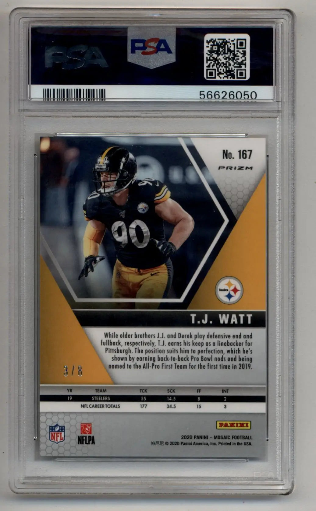 T.J. Watt 2020 Mosaic Black Gold Choice 3/8 #167 PSA 10 Gem Mint - Singles