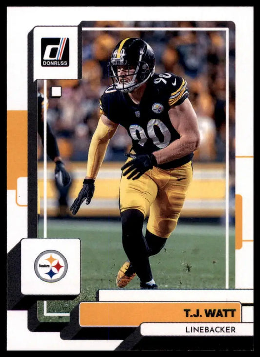 T.J. Watt football card from 2022 Donruss series featuring Pittsburgh Steelers player