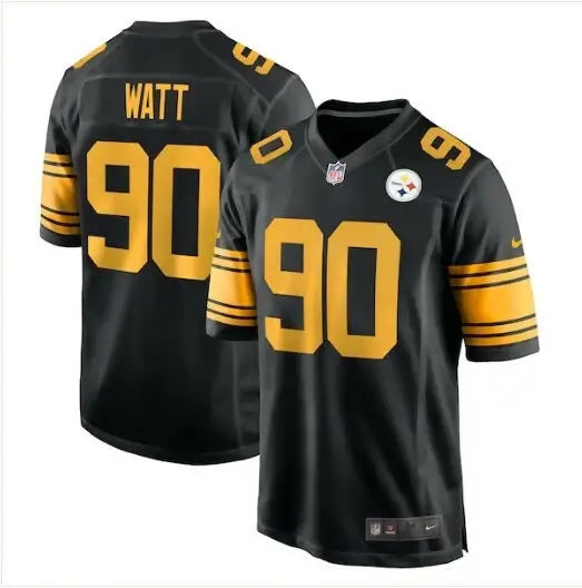Black and gold T J Watt Pittsburgh Steelers Nike Alternate Game Jersey with Watt 90 on back